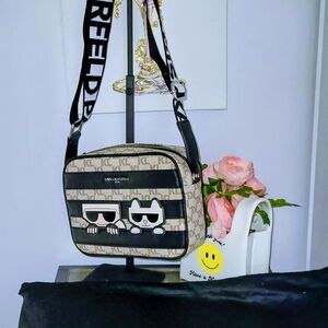 Karl Lagerfeld Beige and Black Crossbody Bag. 10.5" X 8" X 4"